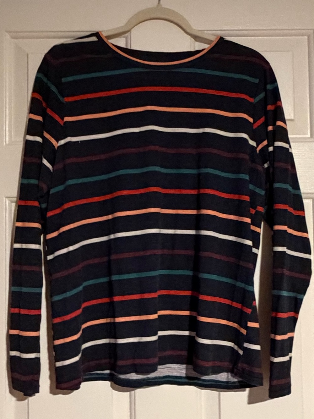 Sonoma Navy Long-Sleeve Crew with Multi Colored Stripes